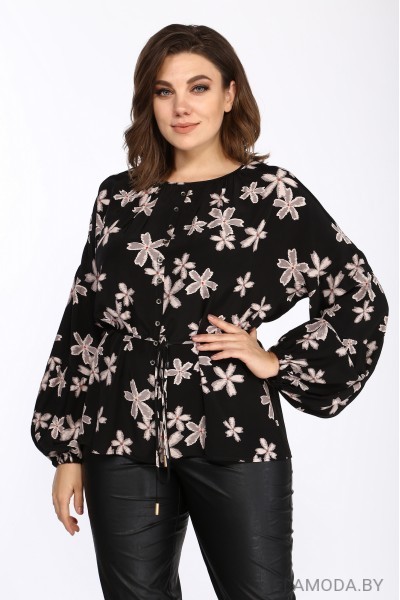 Блузка Lady Style Classic 2265/1 Черный с бежевым "Цветы"