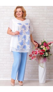 Комплект брючный Aira Style 541 голубой с молочным