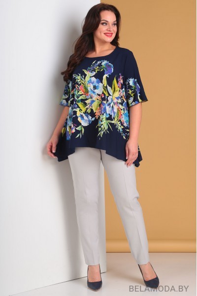 Комплект брючный Denissa Fashion 1248 синий с серым