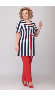 Комплект брючный Denissa Fashion 1297 синий с красным