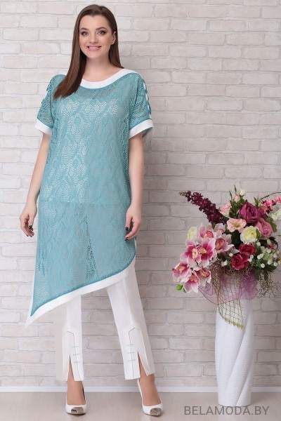 Комплект брючный Aira Style 607 бирюза с молочным