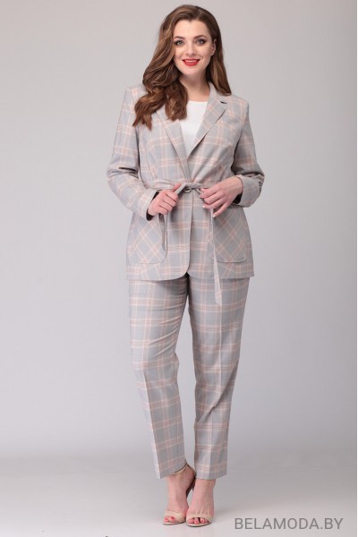 Комплект брючный Denissa Fashion 1162 серый в клетку