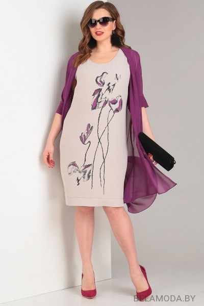 Комплект плательный Viola Style 5484 фиолетовый с молочным
