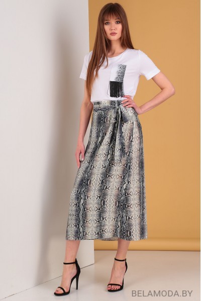 Комплект юбочный Denissa Fashion 1239 черно-белый с серым