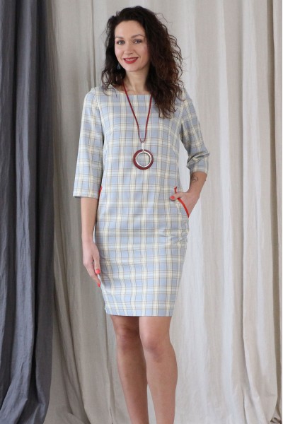 Платье Juliet Style D196-1 голубой в клетку