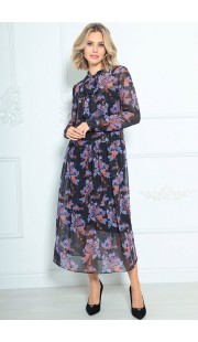 Платье LeNata 11235 черное в цветы