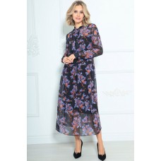 Платье LeNata 11235 черное в цветы