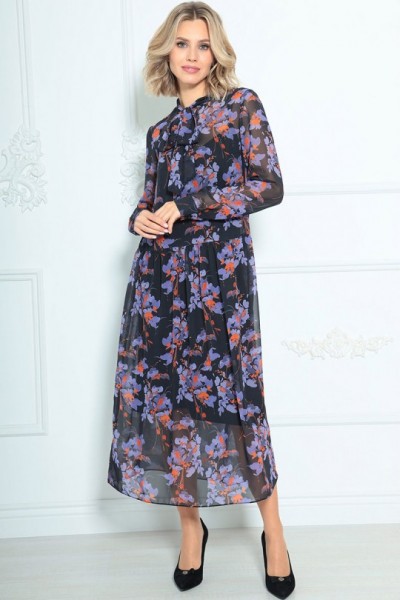 Платье LeNata 11235 черное в цветы