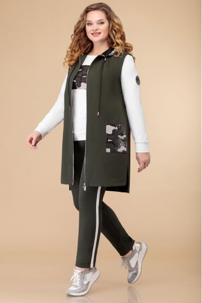 Спортивный костюм Svetlana Style 1489 хаки с белым