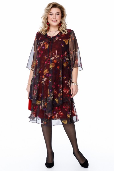 Платье Pretty 242-2 тюльпаны на темном + бордо